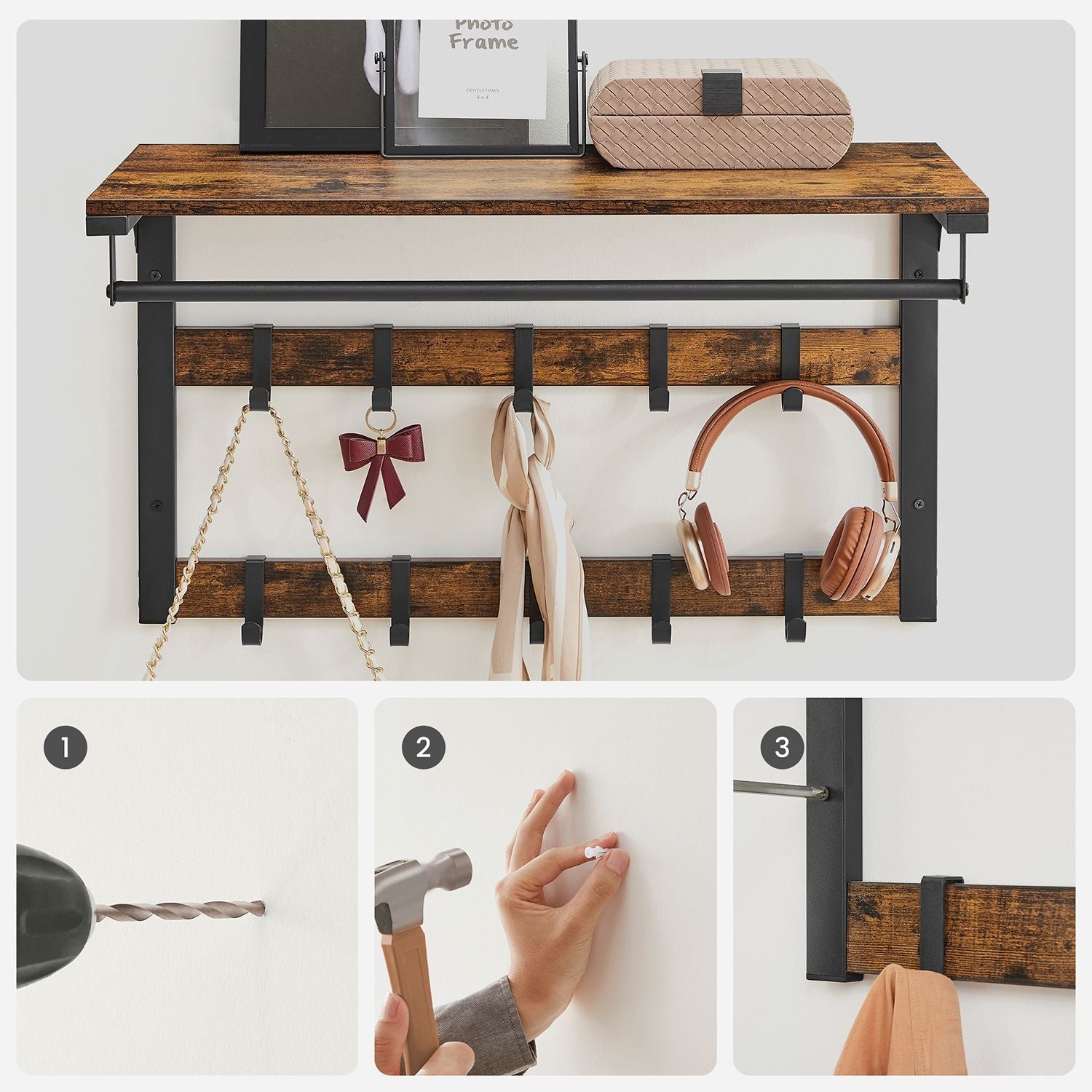 Vasagle, guardaroba da parete con stile industriale di archiviazione, 7