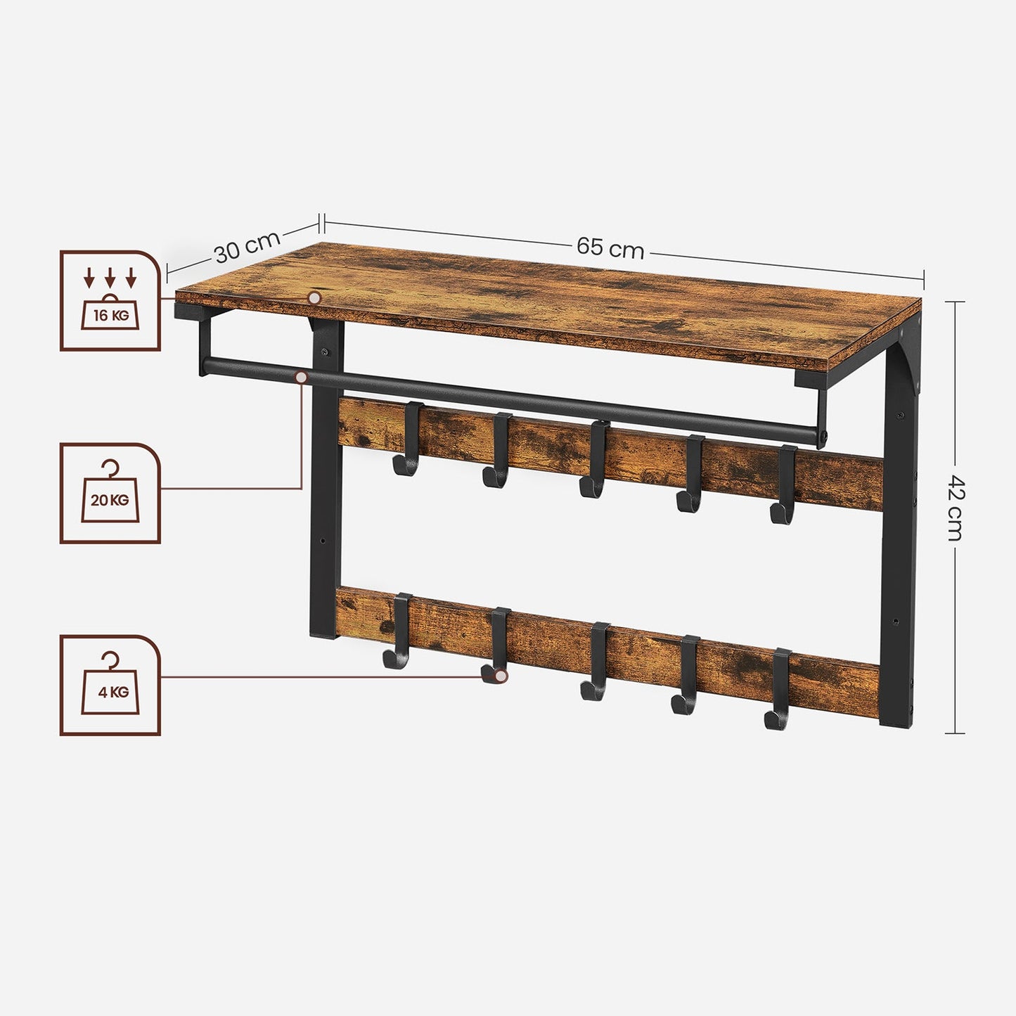 Vasagle, guardaroba da parete con stile industriale di archiviazione, 5