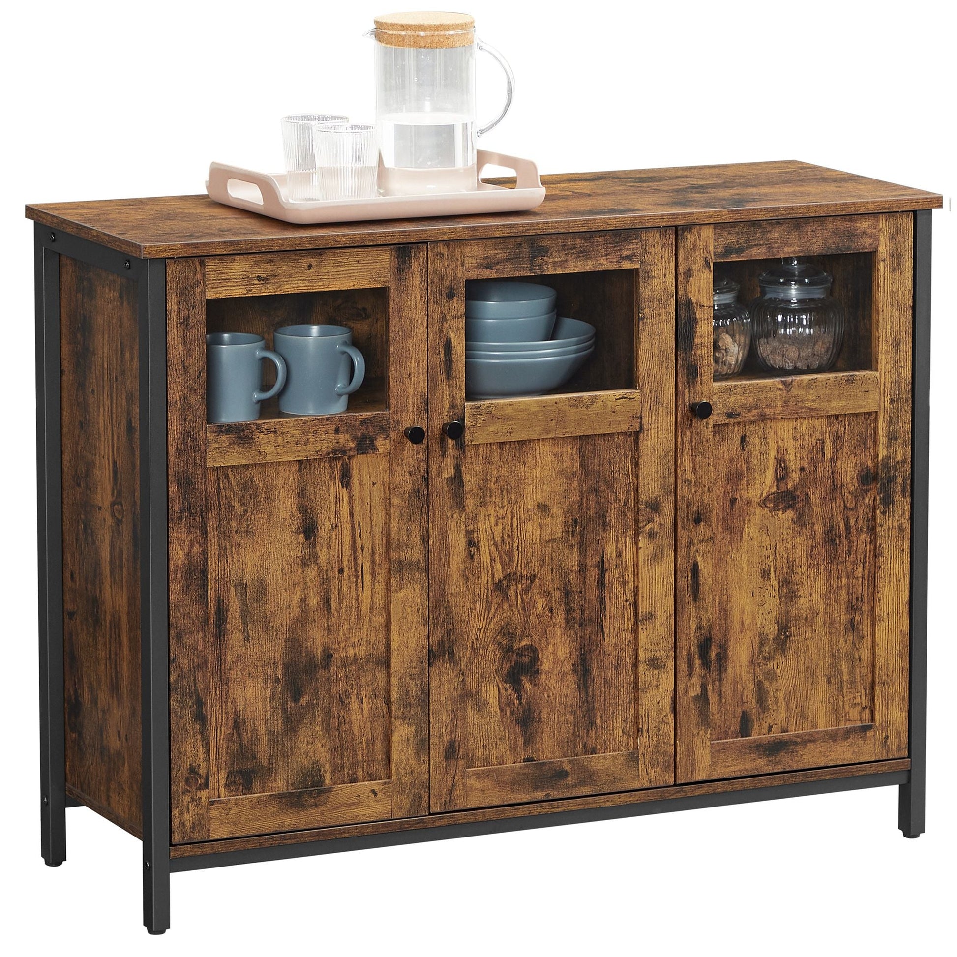 Vasagle, Credenza, mobile da cucina, mobile da deposito, con porte di vetro, 1