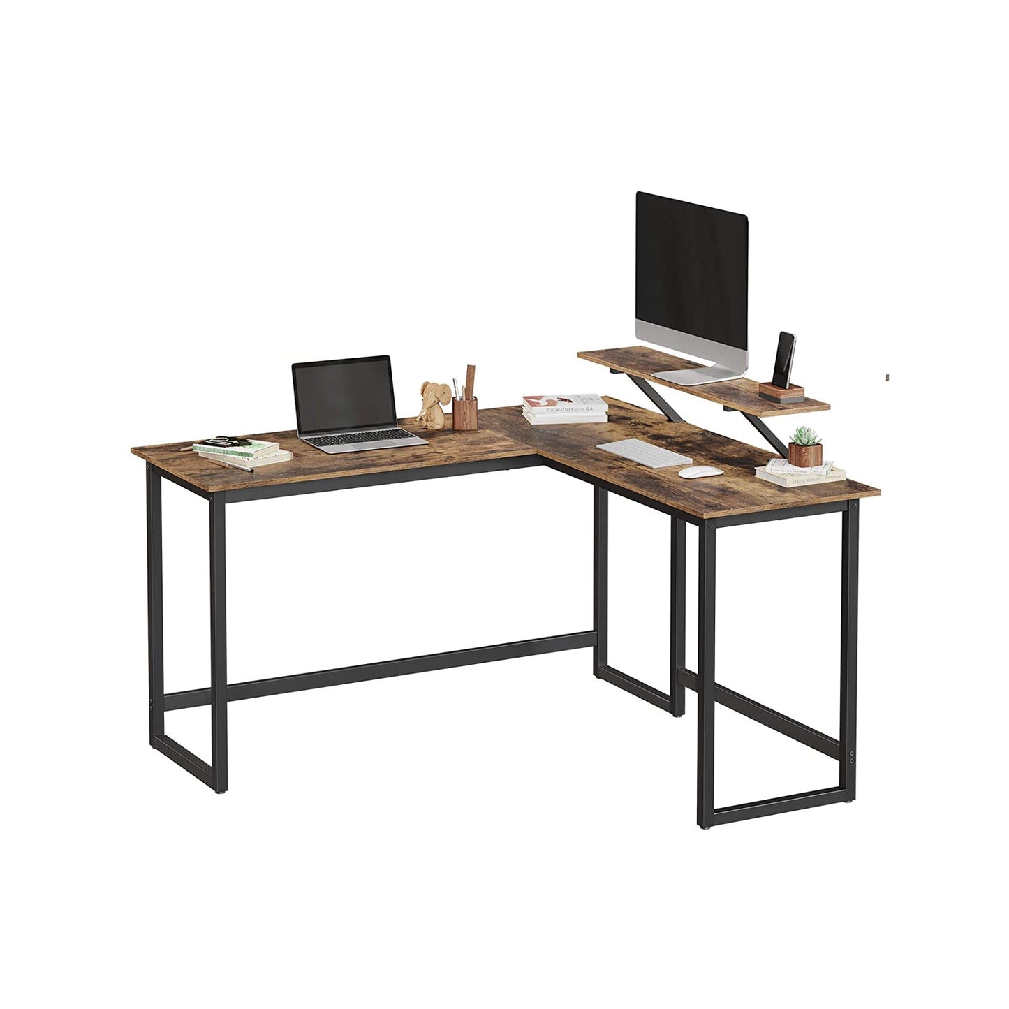 Vasagle - Scrivania per PC, scrivania ad angolo grande, ripiano per monitor o libri, design industriale, struttura robusta