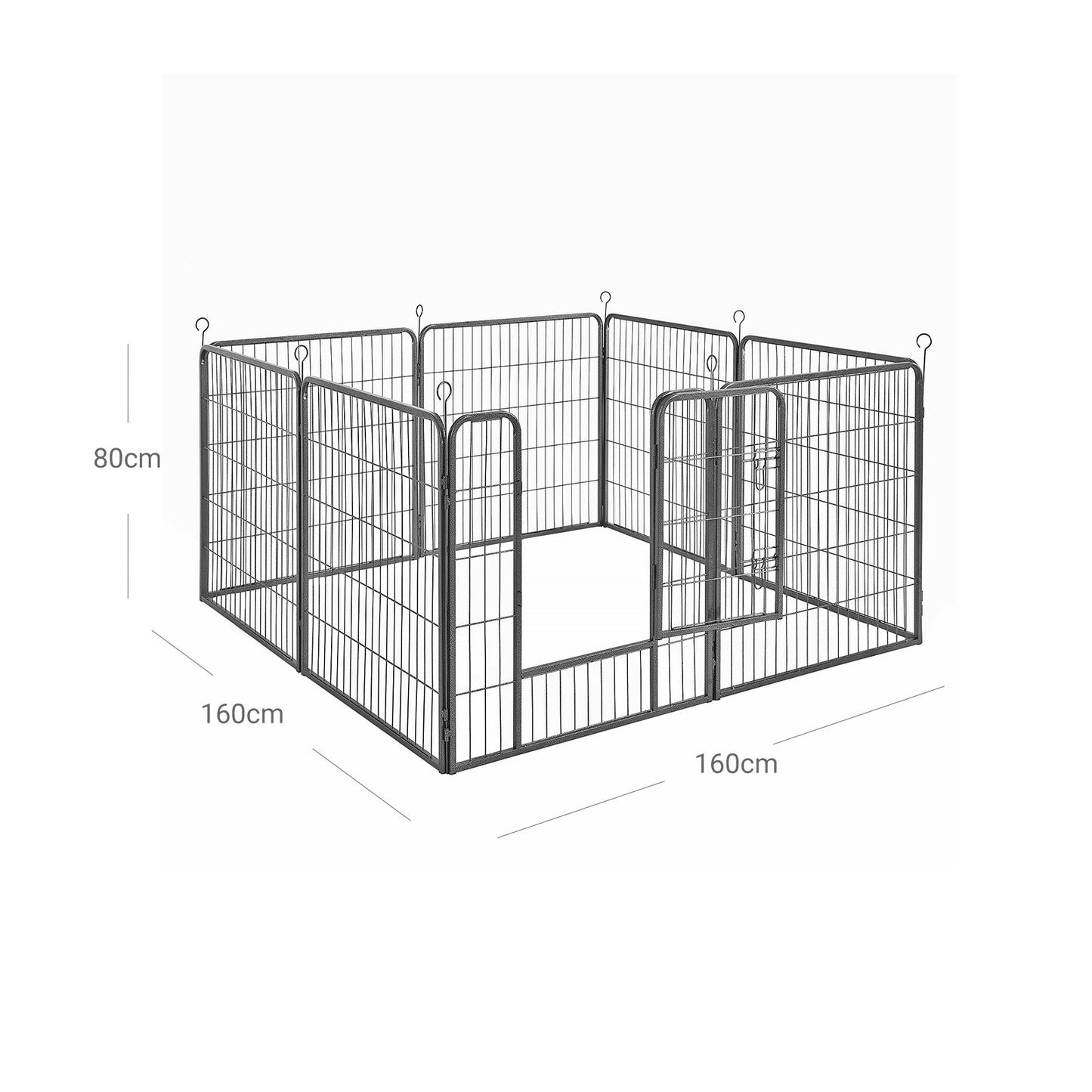 Feandrea - Recinzione Recinto per Cani, Conigli, Animali, di 8pz, Ferro, Grigio, L160XP160XA80 cm