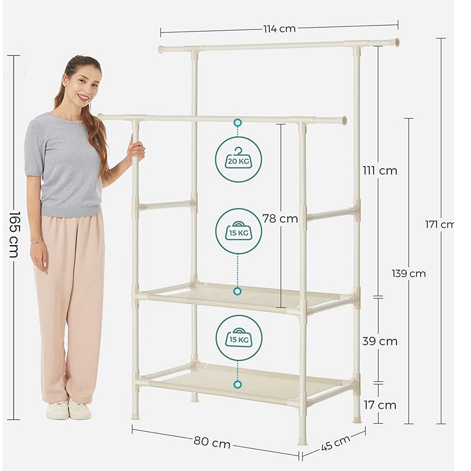 Songmics, stand appendiabiti a 2 barre