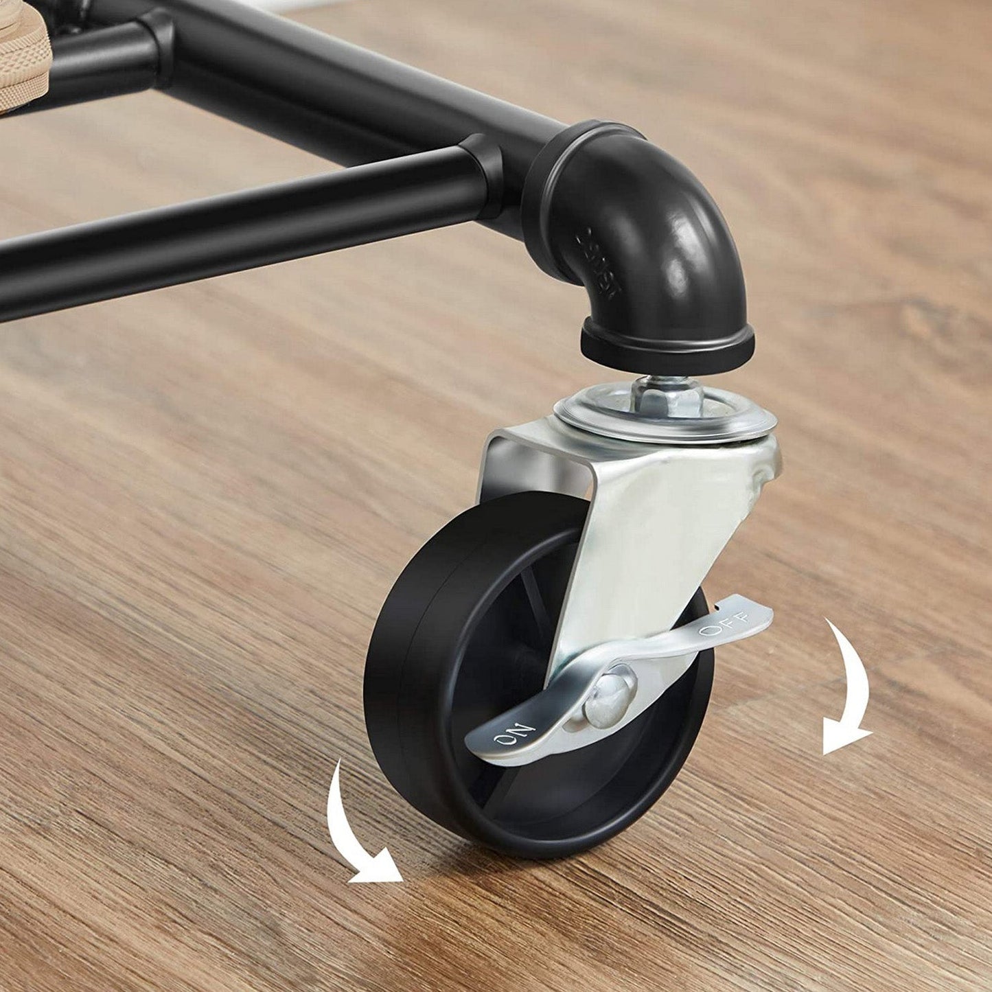 SONGMICS - appendiabiti in design industriale, capacità di carico fino a 110 kg, appendiabiti su rotelle, 2 aste appendiabiti, in metallo, nero