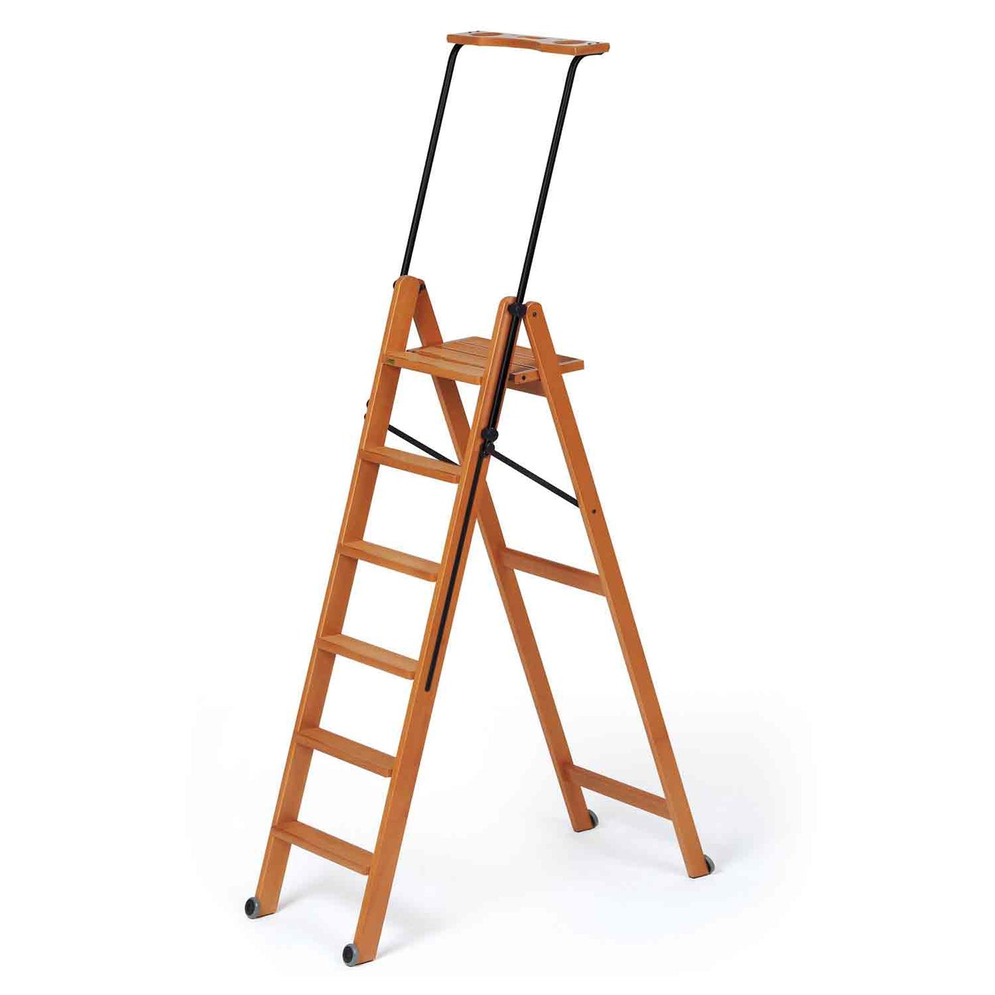 Scala, Scaletta pieghevole, Scaletta legno, gradini antiscivolo, sistema di sicurezza, ruote, TUSCANIA 6, 1