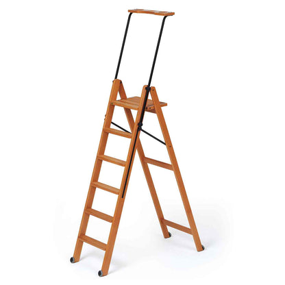 Scala, Scaletta pieghevole, Scaletta legno, gradini antiscivolo, sistema di sicurezza, ruote, TUSCANIA 6, 1
