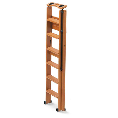 Scala, Scaletta pieghevole, Scaletta legno, gradini antiscivolo, sistema di sicurezza, ruote, TUSCANIA 6, 2