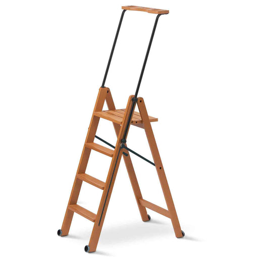 Scala pieghevole, gradini antiscivolo, sistema di sicurezza, vano portaoggetti superiore, ruote, TUSCANIA 4