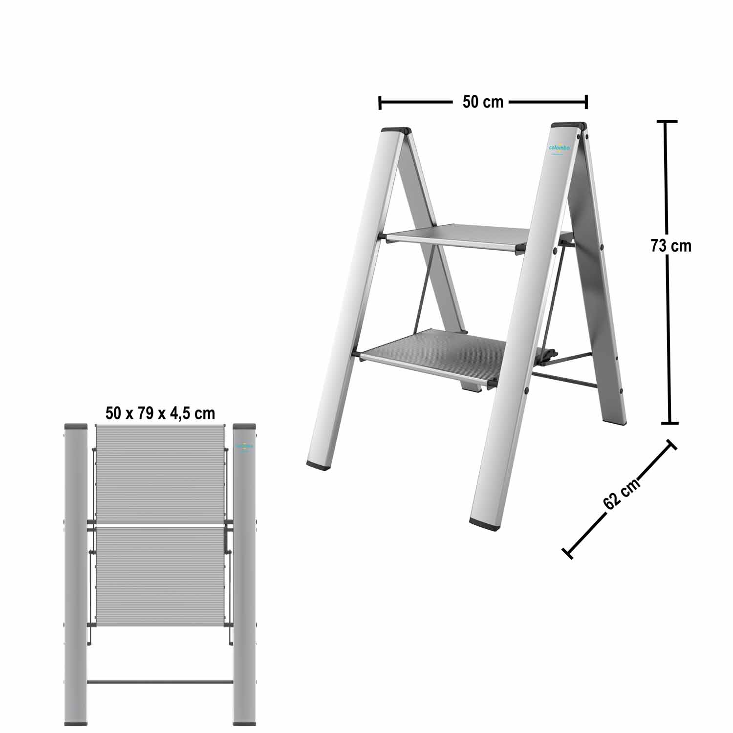 Scaletta in alluminio, 2 gradini, 50X79X62 cm - Colombo