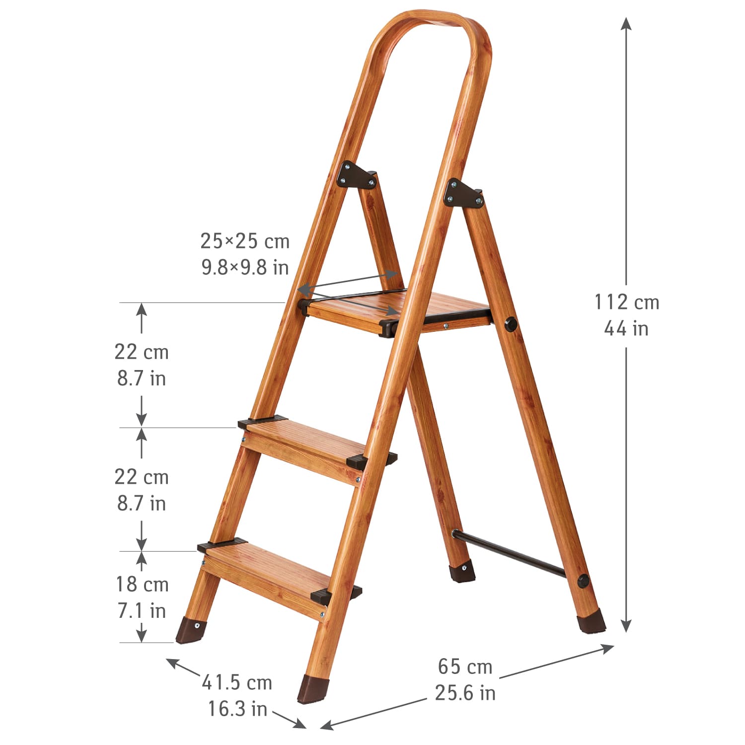 Scaletta pieghevole,Scaletta 3 gradini, antiscivolo, Legno scandinavo, portare fino a 150 kg, Tatkraft Upgrade 3, 5