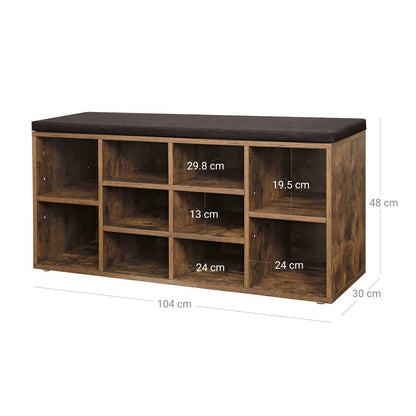 VASAGLE - Panca Scarpiera con 10 Scomparti, Organizzatore Portaoggetti e Sedile Imbottito per l'Ingresso (104 x 30 x 48 cm)
