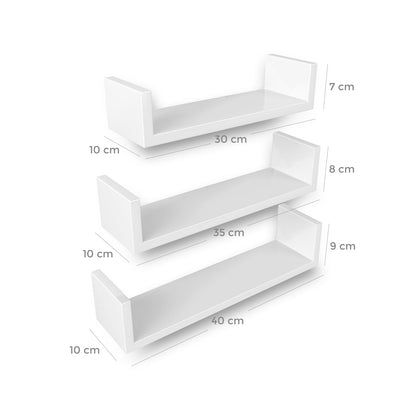 SONGMICS - Mensola da parete, set di 3 mensole galleggiante, 30x35x40 cm, per montaggio a parete, carico fino a 15 kg ciascuno