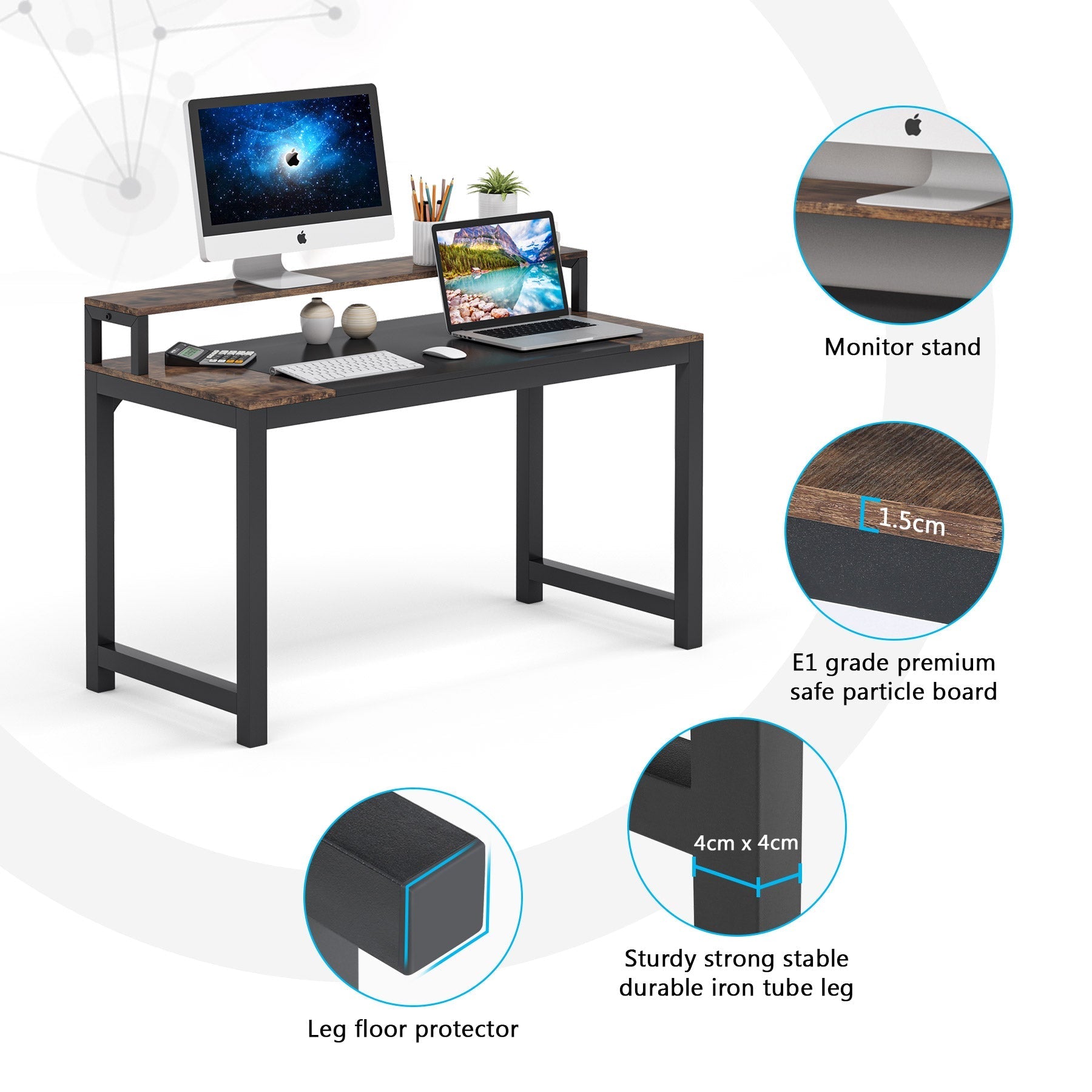 Tribesigns - Scrivania per pc, Supporto per Monitor, piano del tavolo 1.5 cm, gambe quadrate 4x4 cm