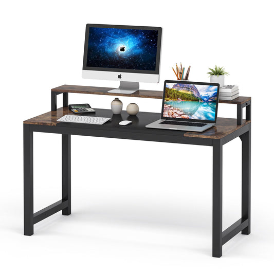Scrivania per Computer con Supporto per Monitor, Piccola Scrivania con Ripiano, Tavolo da ufficio