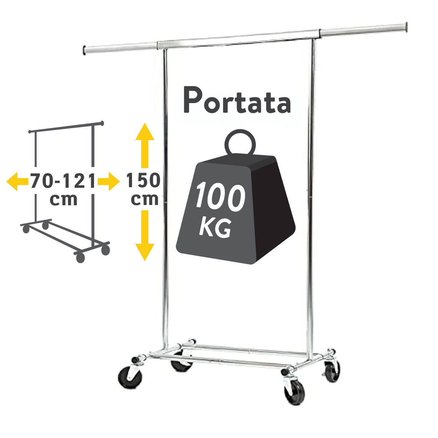 Stand Appendiabiti, Portata fino a 100 kg, Pieghevole, Appendiabiti con Ruote, Asta allungabile, Tatkraft Darren, 2