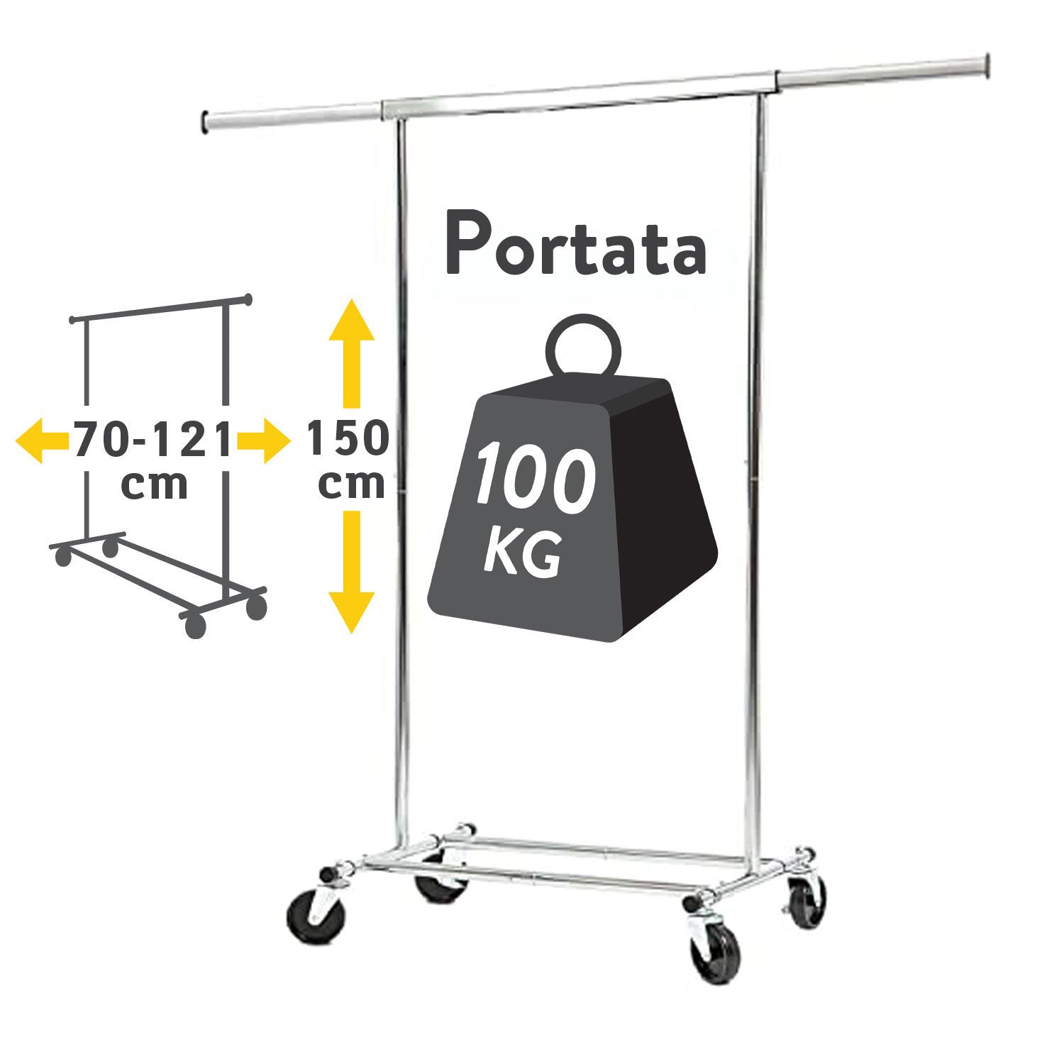 Stand Appendiabiti, Portata fino a 100 kg, Pieghevole, Appendiabiti con Ruote, Asta allungabile, Tatkraft Darren, 2