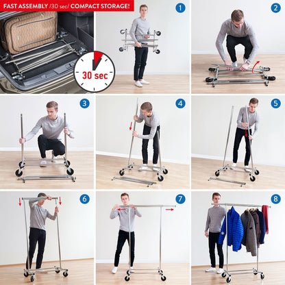 Stand Appendiabiti, Portata fino a 100 kg, Pieghevole, Appendiabiti con Ruote, Asta allungabile, Tatkraft Darren, 9