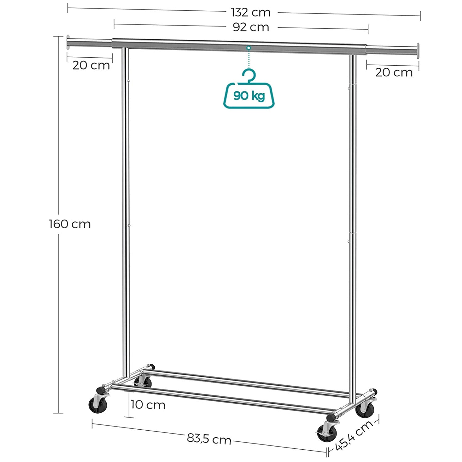 Stand Appendiabiti, Rella Appendiabiti, Appendiabiti con Ruote, Portata 90 kg, Pieghevole, SONGMICS, 2