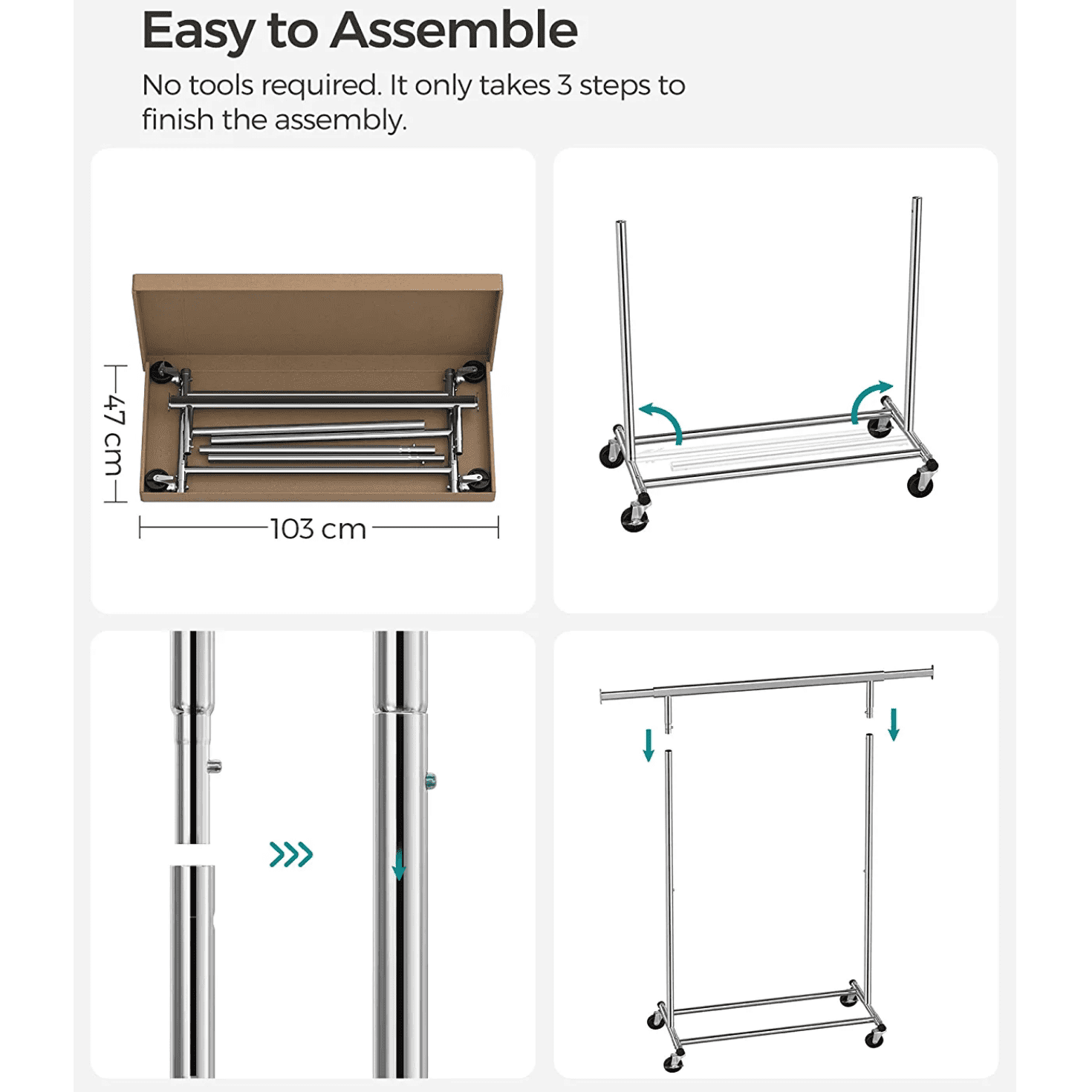 Stand Appendiabiti, Rella Appendiabiti, Appendiabiti con Ruote, Portata 90 kg, Pieghevole, SONGMICS, 6