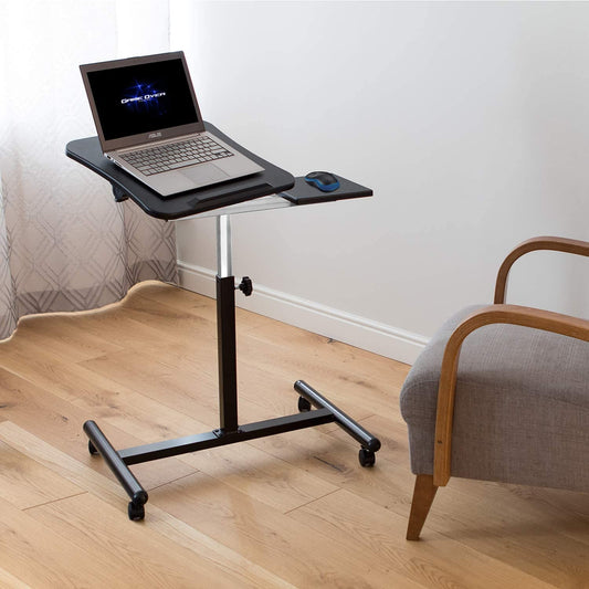 Tatkraft Vanessa - Tavolo Porta PC su Ruote, Nero, Regolabile in Altezza con Piattaforma per Mouse