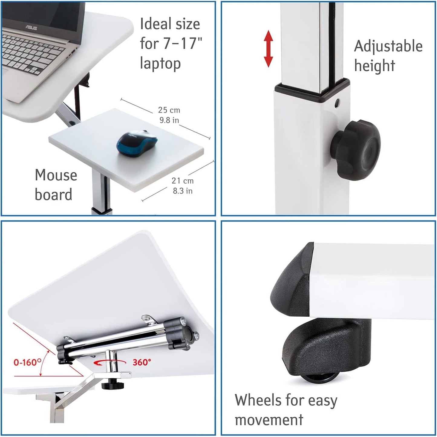 Tavolino Regolabile per Laptop, Tavolino da Letto, Tavolino per Divano, con Supporto per Mouse, con Ruote, Tatkraft Like, 12