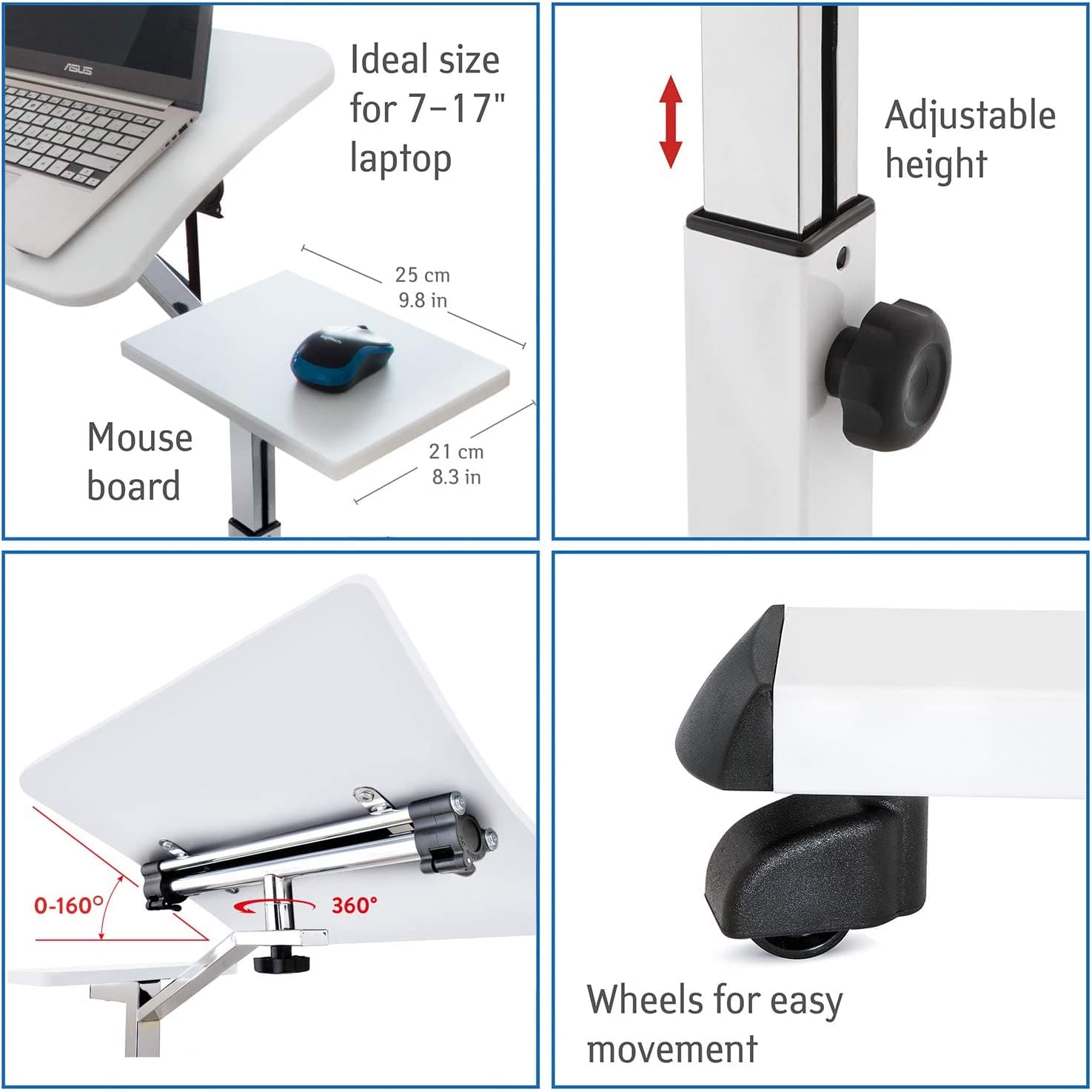 Tavolino Regolabile per Laptop, Tavolino da Letto, Tavolino per Divano, con Supporto per Mouse, con Ruote, Tatkraft Like, 12