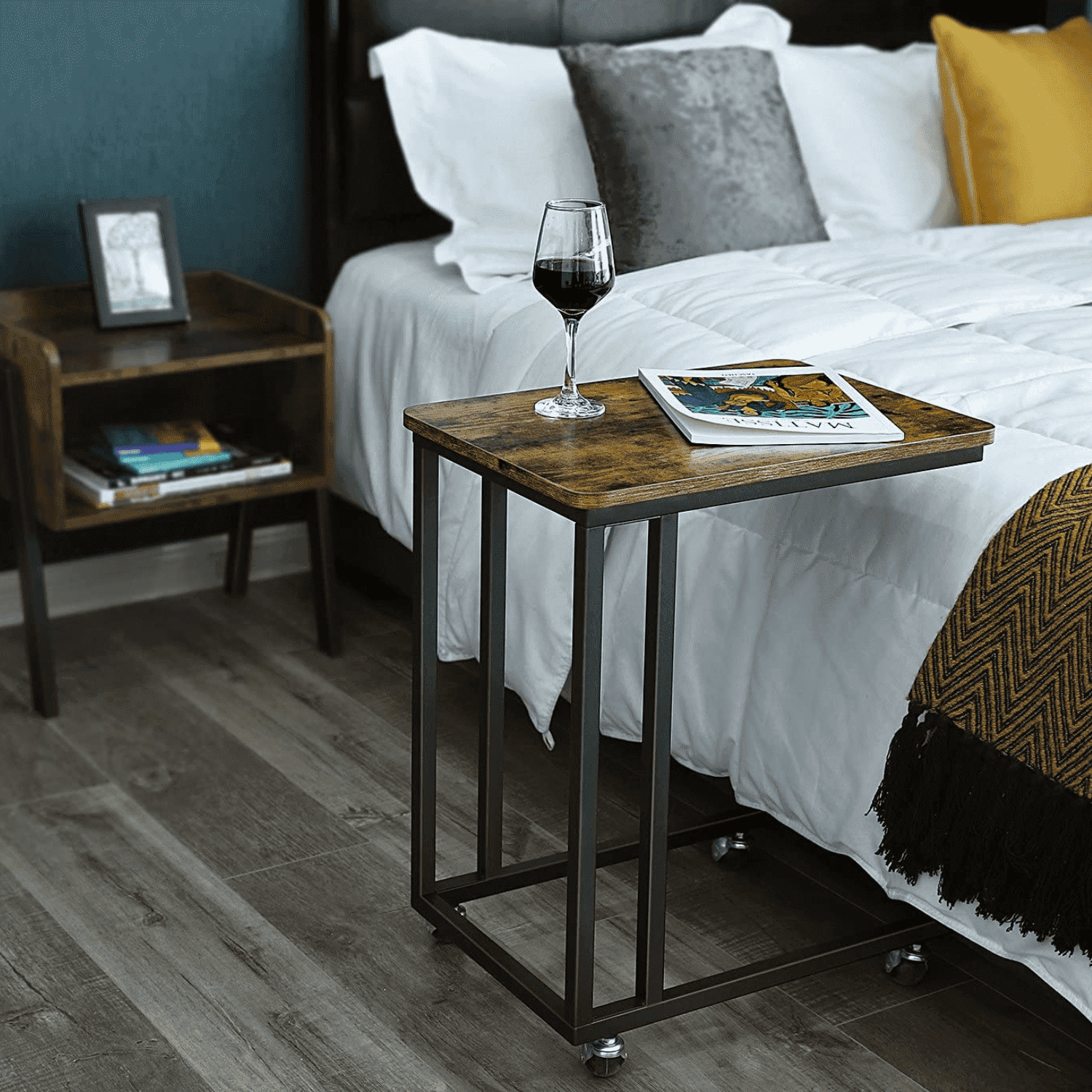 Tavolino da letto, con ruote, Scrivania Stretta, Tavolino da divano, Vasagle, 3