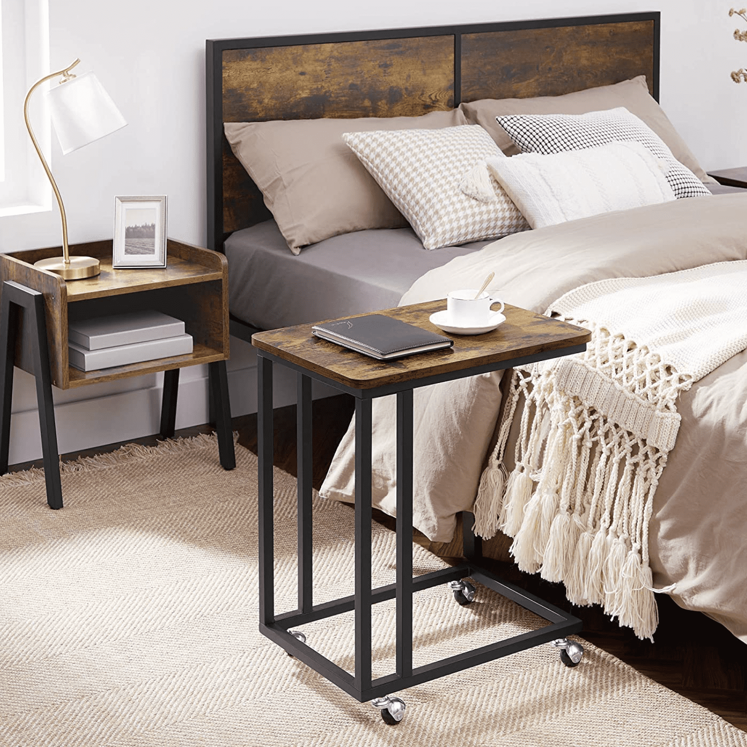 Tavolino da letto, con ruote, Scrivania Stretta, Tavolino da divano, Vasagle, 9