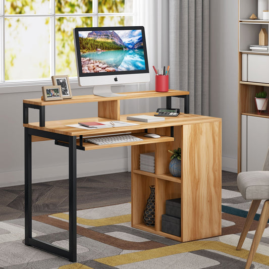 Tavolo per computer,  con Ripiani inferiori, Ripiano aggiuntivo per monitor,Scrivania pc, Tribesigns