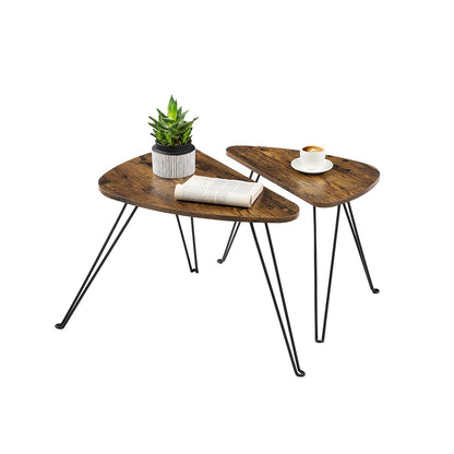 VASAGLE - Set di 2 Tavolini, per soggiorno, sala da pranzo, camera da letto, marrone rustico e nero