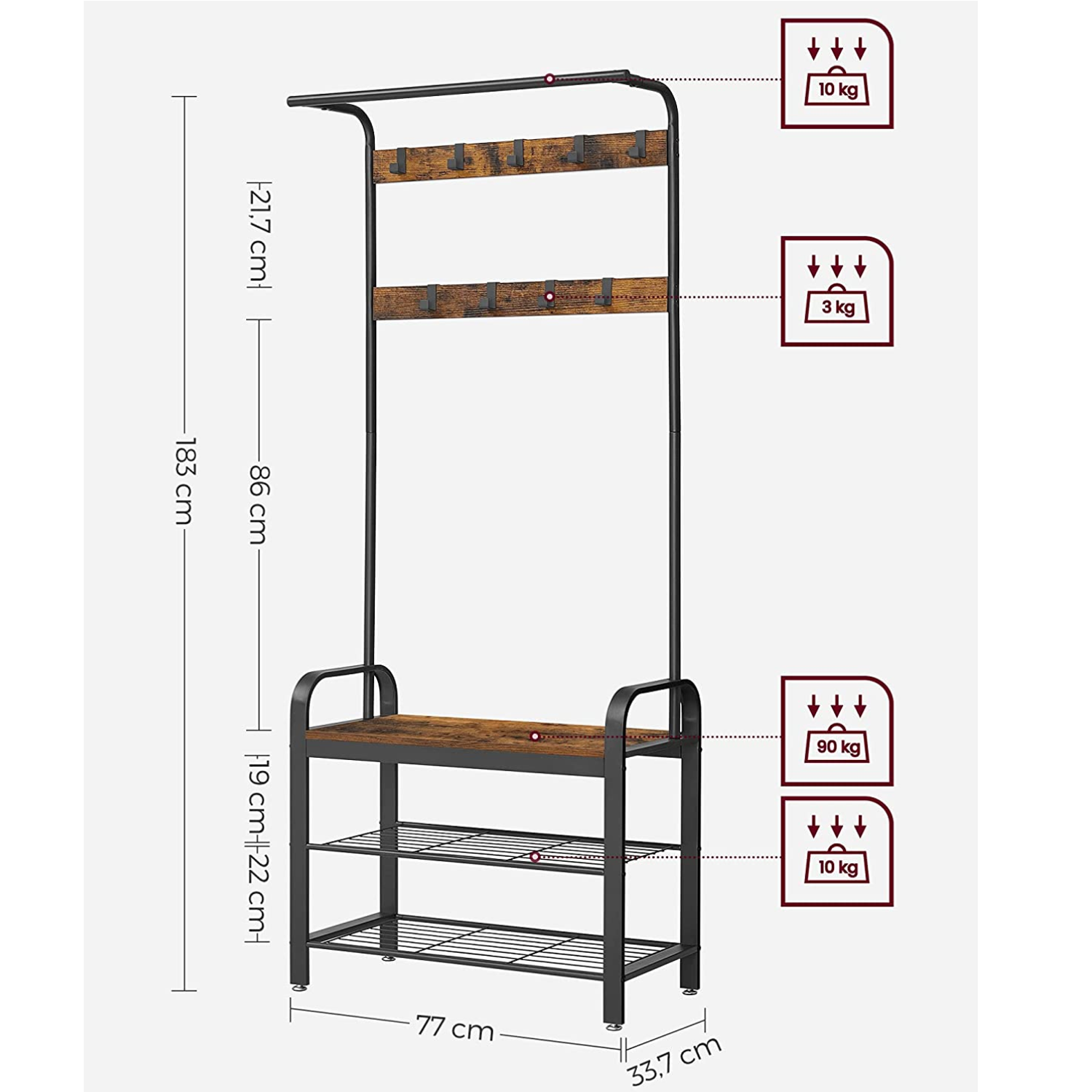 Vasagle, appendiabiti con scaffale vintage