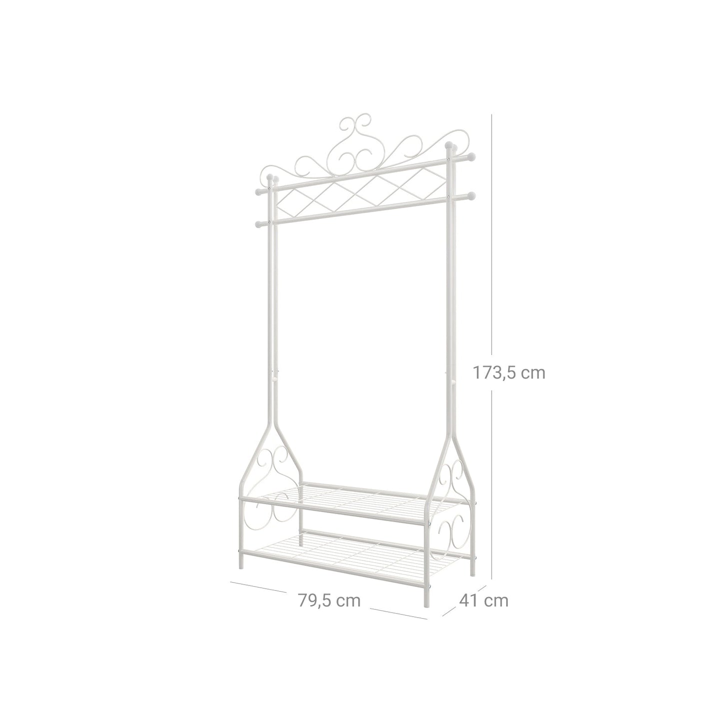 SONGMICS - Appendiabiti Vintage con 2 Ripiani in Metallo 92 x 41 x 173 cm Beige